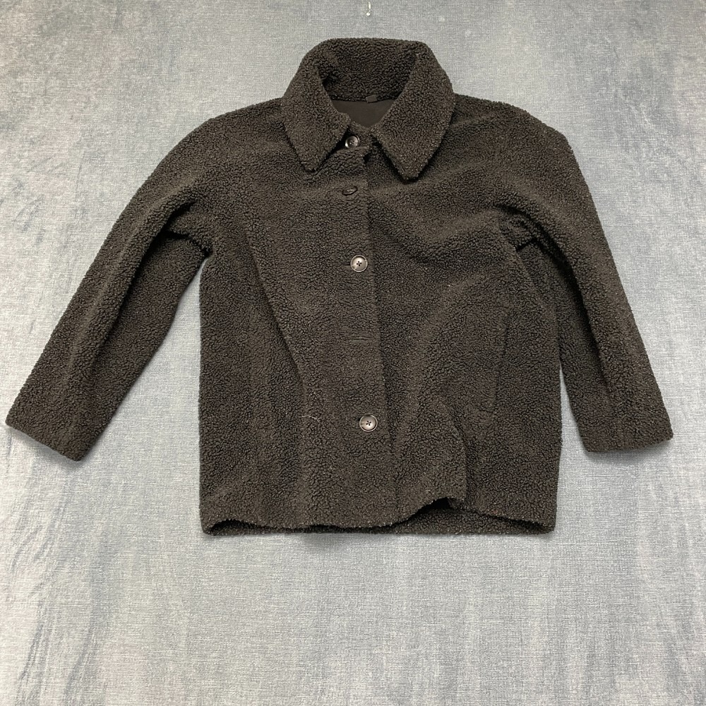 Uniqlo Pile-lined Fleece Short Boa Coat Womens XS Black Single Breasted Winter